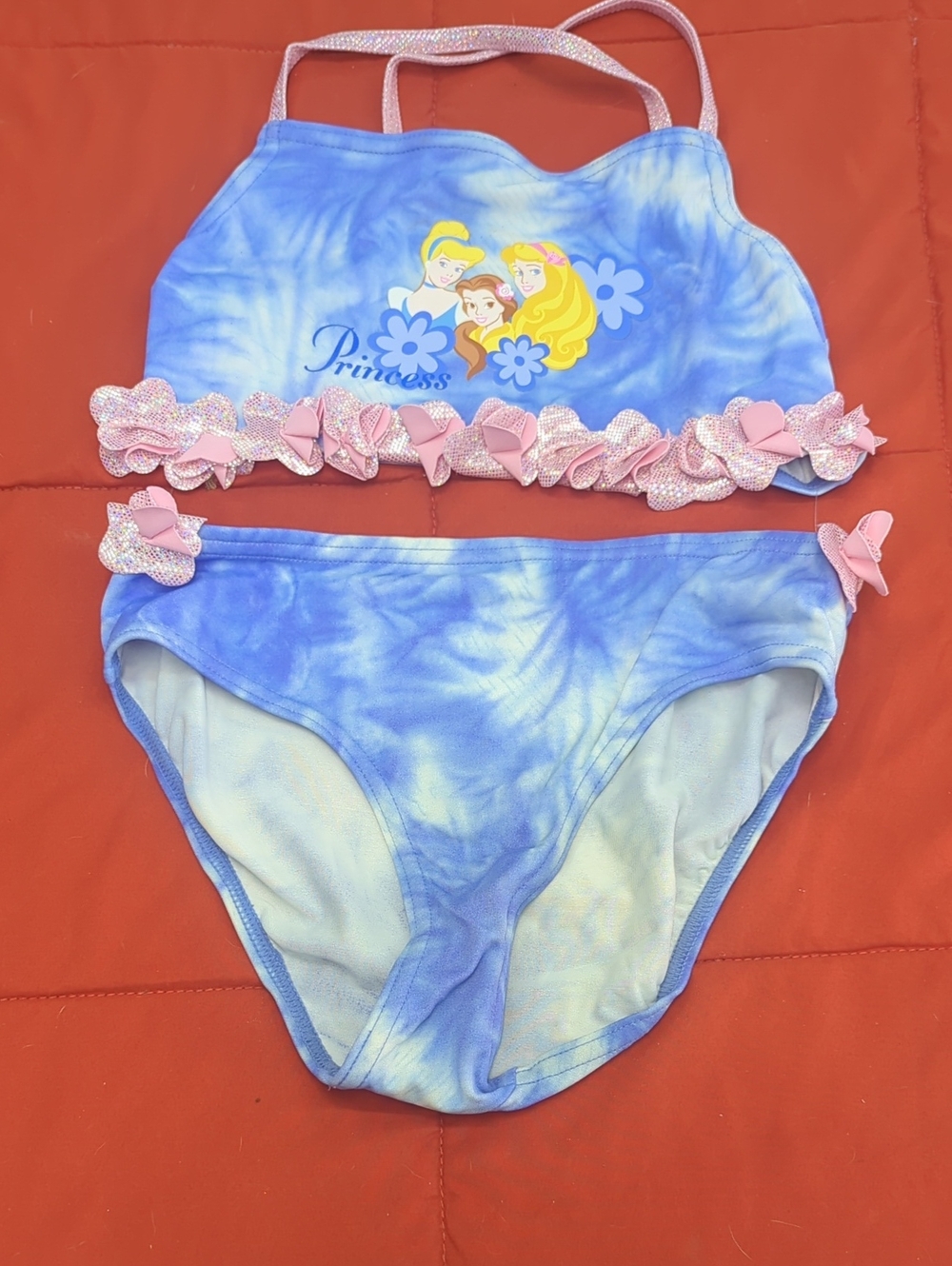 Disney Blue Tie-Dye Princess Bikini Set with Pink Accents